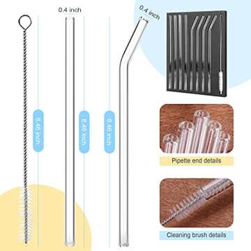 STREWEEK 8PCS Reusable Glass Drinking Straws Set - Eco-Friendly, Durable, Includes Cleaning Brushes