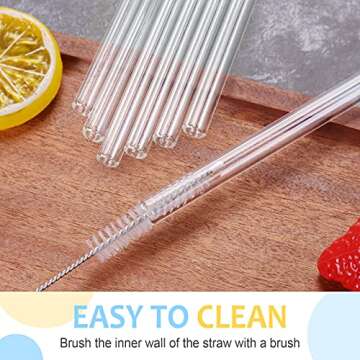 STREWEEK 8PCS Reusable Glass Straws with Cleaning Brushes Set