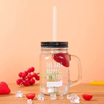 STREWEEK 8PCS Reusable Glass Straws with Cleaning Brushes Set