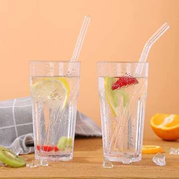 STREWEEK 8PCS Reusable Glass Straws with Cleaning Brushes Set