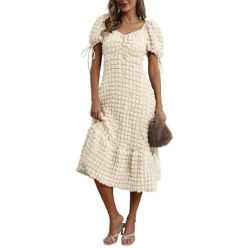 Locachy Womens Casual Summer Dresses 2024 Boho Short Sleeve V Neck Sundresses Backless Long Textured...