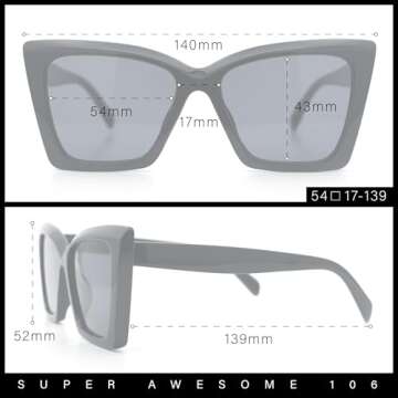 Womens Oversized Square Rectangular Plastic Retro Gothic Sunglasses