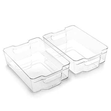 BINO Stackable Storage Bins - Clear Plastic, 2 Pack, BPA-Free