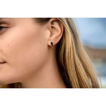 Benevolence LA Gold Stud Earrings For Women, 14k Gold Dipped, Black Stud Earrings & Triangle Earrings, Onyx Dagger Earrings, Gifts for Mom, Mothers Day Gifts