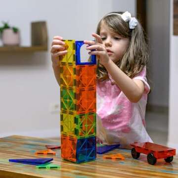 Nutty Toys Magnetic Tiles & Car Set, STEM Educational Magnet Building Blocks Top Kids Toddler Activi...