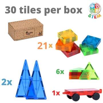 Nutty Toys Magnetic Tiles & Car Set, STEM Educational Magnet Building Blocks Top Kids Toddler Activities Birthday Gifts for Age 3 4 5 6 7 8 Year Old Best Boy Girl Christmas Stocking Stuffers Idea 2024