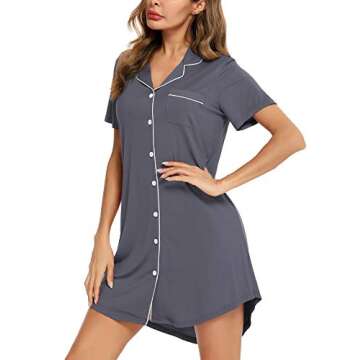 Women's Nightgown Short Sleeve Sleepwear Comfy Sleep Shirt Maternity Nightshirt Gray Medium