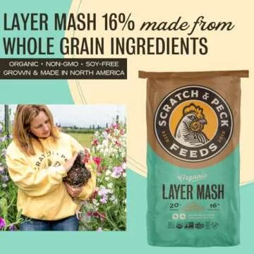 Scratch and Peck Whole Grain Layer Mash Chicken and Duck Feed - 40 lbs Bag - Corn-Free and Soy-Free - 16% Protein, Certified Organic and Non-GMO Project Verified Chicken Food