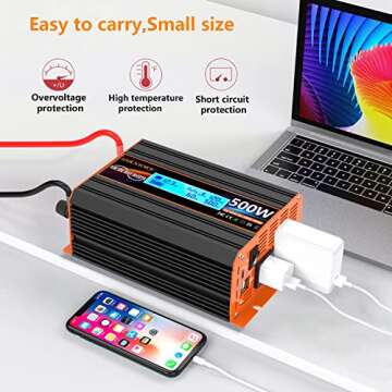 500 Watt Pure Sine Wave Power Inverter 12V DC to 110V 120V Converter for Home, RV and Off-Grid Solar...