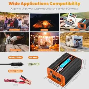 500 Watt Pure Sine Wave Power Inverter 12V DC to 110V 120V Converter for Home, RV and Off-Grid Solar Systems with Type-C Port, 2 AC Outlets, 2 USB Ports, LCD Display