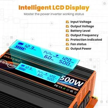 500 Watt Pure Sine Wave Power Inverter 12V DC to 110V 120V Converter for Home, RV and Off-Grid Solar Systems with Type-C Port, 2 AC Outlets, 2 USB Ports, LCD Display