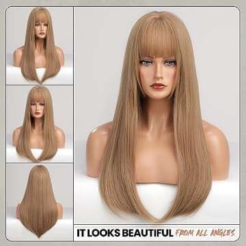 EMMOR Blonde Wig With Bangs For Women Long Straight Wigs Barbie wig Synthetic For Girls Halloween Pa...