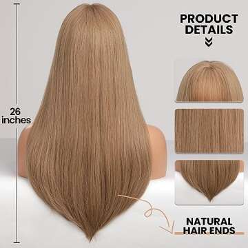 EMMOR Blonde Wig With Bangs For Women Long Straight Wigs Barbie wig Synthetic For Girls Halloween Party Cosplay And Daily Use(26" Blonde)