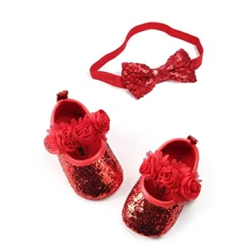 OAISNIT Baby Girl Sparkly Mary Jane Flats with Headband