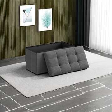 SONGMICS MAZIE Collection - 30 Inches Folding Storage Ottoman Bench, Stylish Storage and Seating Sol...