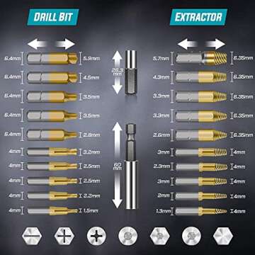 Gifts for Men, 22Pcs Titanium Damaged Screw Extractor Set - Remover for Stripped Head Screws Nuts & Bolts Drill Bit Tools for Easy Removal of Rusty & Broken High Speed Steel Superb Gift