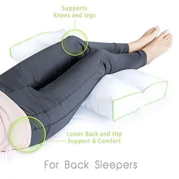 Sleep Yoga Leg Back Side Sleepers, Ergonomically Designed Down Alternative Pillow for Knee Support, Hypoallergenic & Washable, 26" x 13" x 3"/One Size, White