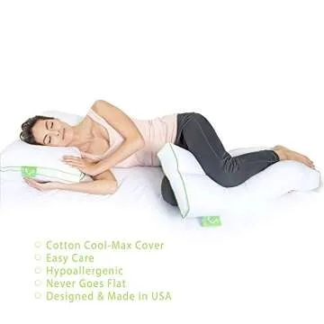 Sleep Yoga Leg Back Side Sleepers, Ergonomically Designed Down Alternative Pillow for Knee Support, Hypoallergenic & Washable, 26" x 13" x 3"/One Size, White