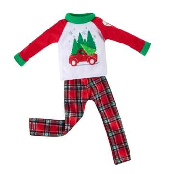 The Elf on the Shelf Claus Couture Tree Farm PJs - Cozy, Cuddly Pajamas for Your Scout Elf - Includes Tree Farm Graphic Top and Patterned Bottoms