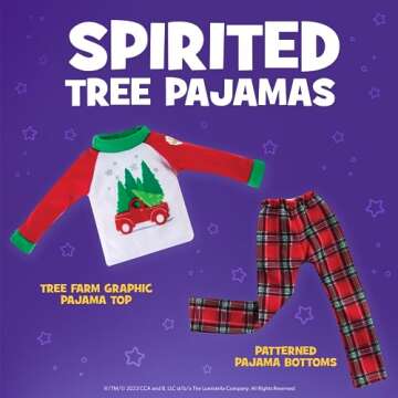 The Elf on the Shelf Claus Couture Tree Farm PJs - Cozy, Cuddly Pajamas for Your Scout Elf - Includes Tree Farm Graphic Top and Patterned Bottoms