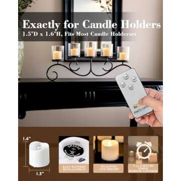 Homemory 12Pack Timer Remote Control Flameless LED Votive Candles, 1.5" x 1.6" Long Lasting Battery ...