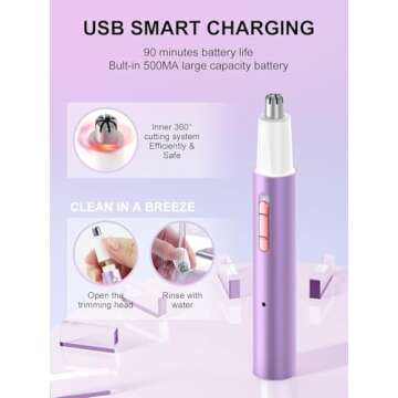 Ginity 2024 USB Rechargeable Nose Hair Trimmer for Men Women,4 in 1 Painless Eyebrow & Facial Hair Trimmer with Powerful Motor and Dual-Edge Blades for Ear & Beard,Easy Cleansing