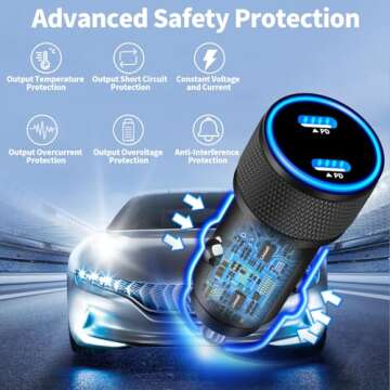 [Apple MFi Certified] iPhone Fast Car Charger, Linocell 90W Dual PD Car Power Cigarette Lighter USB-C Car Carplay Charger with 2Pack Type-C Braided Cable for iPhone 16/16 Pro/16 Pro Max/15/15 Pro/iPad