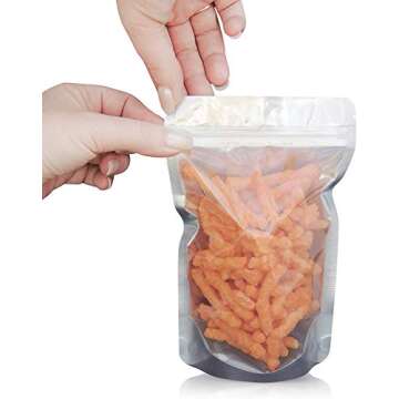 Stand Up Pouch Bags, 6" x 9", Heavy Duty, 100 Pack, Clear Front with Aluminum Foil Back - Resealable Ziplock and Heat Sealable for Food Storage