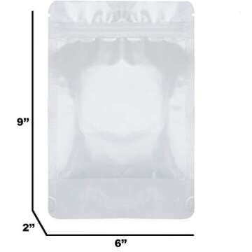 Stand Up Pouch Bags, 6" x 9", Heavy Duty, 100 Pack, Clear Front with Aluminum Foil Back - Resealable Ziplock and Heat Sealable for Food Storage