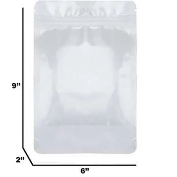 Stand Up Pouch Bags, 6" x 9", Heavy Duty, 100 Pack, Clear Front with Aluminum Foil Back - Resealable Ziplock and Heat Sealable for Food Storage