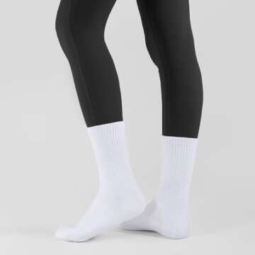 CLOSEMATE Womens Crew Socks Cotton Calf Dress Socks Lightweight Comfy Long Socks 5 Pairs(5 White, Size S)