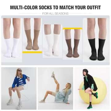 CLOSEMATE Womens Crew Socks Cotton Calf Dress Socks Lightweight Comfy Long Socks 5 Pairs(5 White, Size S)
