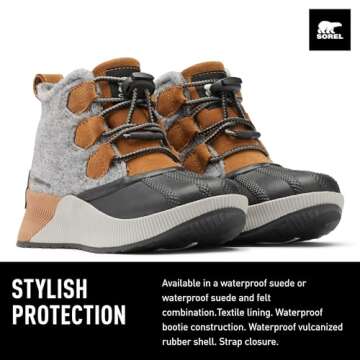 Sorel Youth Unisex Youth Out N About Classic Waterproof Boots - Camel Brown, Black - Size 3