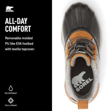 Sorel Youth Unisex Youth Out N About Classic Waterproof Boots - Camel Brown, Black - Size 3