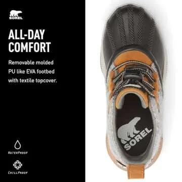 Sorel Youth Unisex Youth Out N About Classic Waterproof Boots - Camel Brown, Black - Size 3