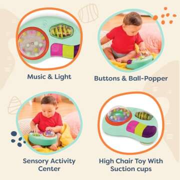 B. toys- B. baby – Baby Activity Station – High Chair Suction Cup Toy with Music & Lights – Sensory Activity Center – Developmental Toys for Babies, Infants – whirly pop-6 Months +