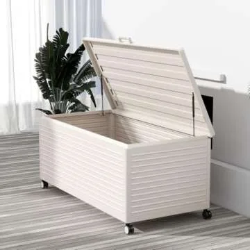 MIRADOR 281 Gallon Large Outdoor Metal Deck Box with Wheels, Storage Box with Lid for Patio Furniture, Garden Tools, Outdoor Cushion, Latte