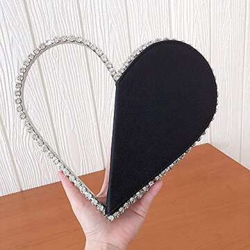 Cute Mini Heart Shape Evening Clutch Bag, Rhinestone Diamond Frame Wedding Party Purse Handbag for Women