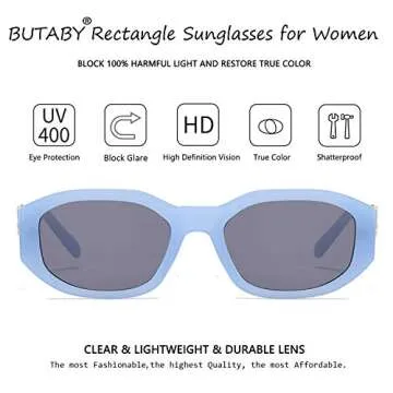 BUTABY Rectangle Sunglasses for Women Retro Driving Glasses 90’s Vintage Fashion Irregular Frame UV400 Protection Blue