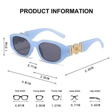 BUTABY Rectangle Sunglasses for Women Retro Driving Glasses 90’s Vintage Fashion Irregular Frame UV400 Protection Blue