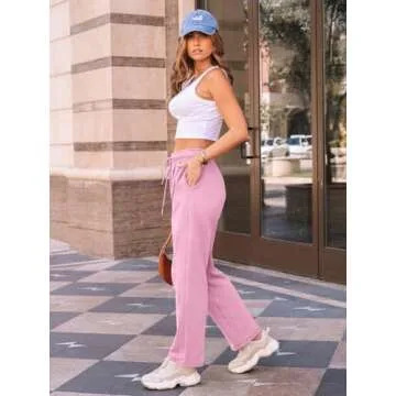 AUTOMET Women's Wide Leg Sweatpants Fleece Lined Baggy Straight Leg Lounge Pants Fall Outfits Athletic Joggers with Pockets Pink M