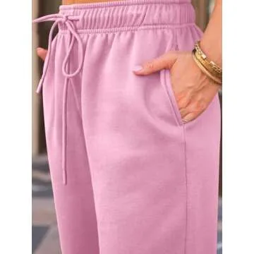 AUTOMET Women's Wide Leg Sweatpants Fleece Lined Baggy Straight Leg Lounge Pants Fall Outfits Athletic Joggers with Pockets Pink M