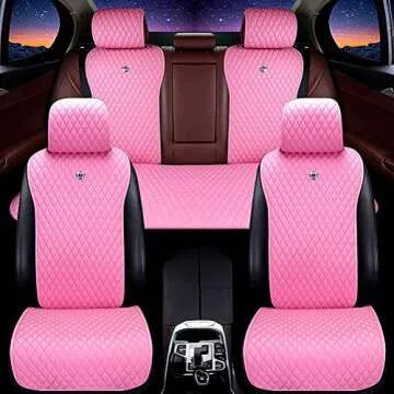 Red Rain Universal Seat Covers for Cars Leather Seat Cover with Crown Pink Car Seat Cover 2/3 Covered 11PCS Fit Car/Auto/Truck/SUV (A-Light Pink)