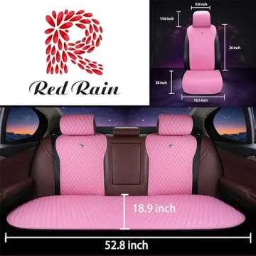 Red Rain Universal Seat Covers for Cars Leather Seat Cover with Crown Pink Car Seat Cover 2/3 Covered 11PCS Fit Car/Auto/Truck/SUV (A-Light Pink)