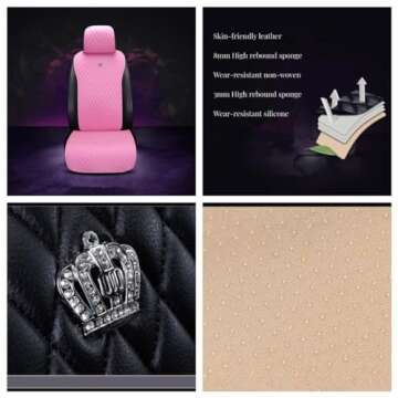 Red Rain Universal Seat Covers for Cars Leather Seat Cover with Crown Pink Car Seat Cover 2/3 Covered 11PCS Fit Car/Auto/Truck/SUV (A-Light Pink)