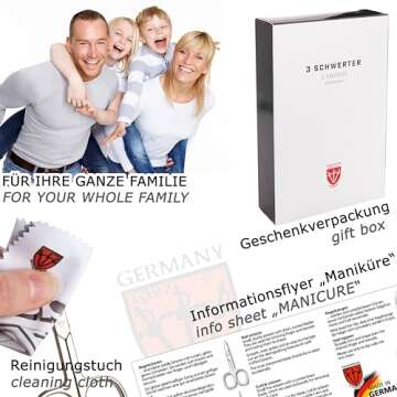 3 Swords Germany - brand quality 8 piece manicure pedicure grooming kit set textil case jeans blue - Made in Germany