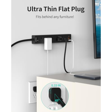 Compact HOPOW Flat Plug Power Strip for Smart Charging