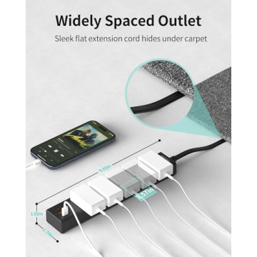 Compact HOPOW Flat Plug Power Strip for Smart Charging