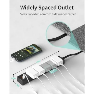 Compact HOPOW Flat Plug Power Strip for Smart Charging