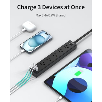 Compact HOPOW Flat Plug Power Strip for Smart Charging